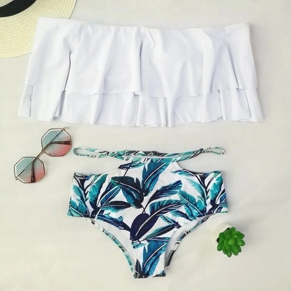 Ruffled Off Shoulder Crop Top Bikini - Picture 2 of 5